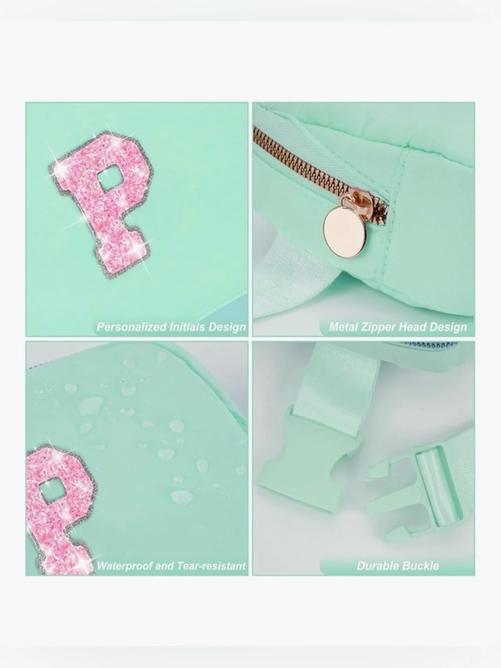 3 x 20$ Mina Green Glitter 'P' Crossbody Bag